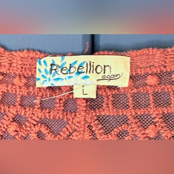 Terracotta Orange Mesh Duster Top Size Large Sheer Boho Southwestern Lagenlook - Picture 2 of 5